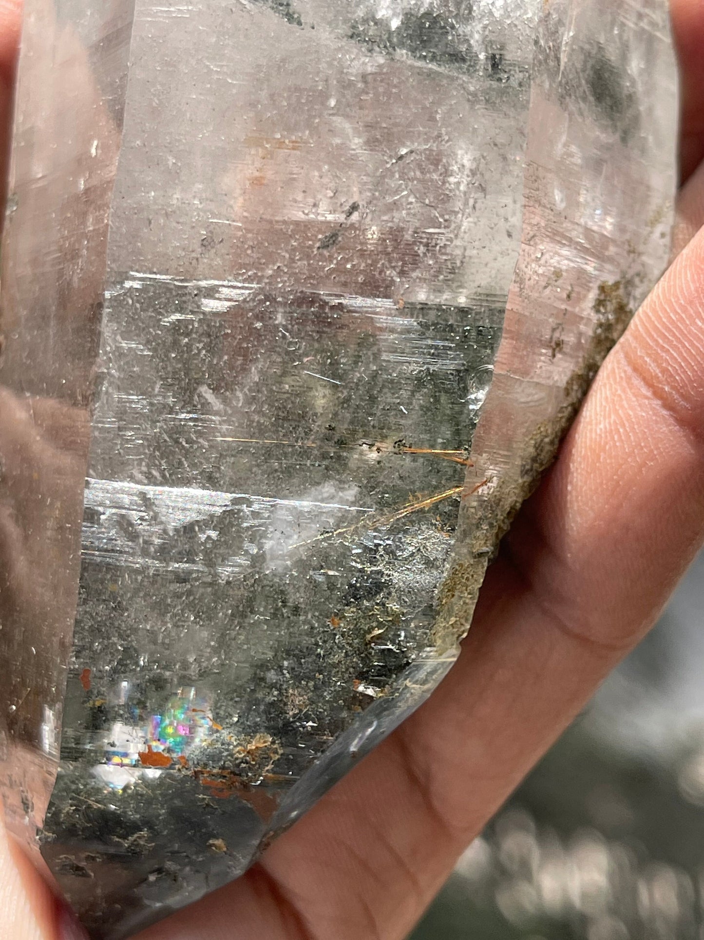 Rare formation.. double terminated of Himalayan quartz crystals with green Chlorite/golden rutile