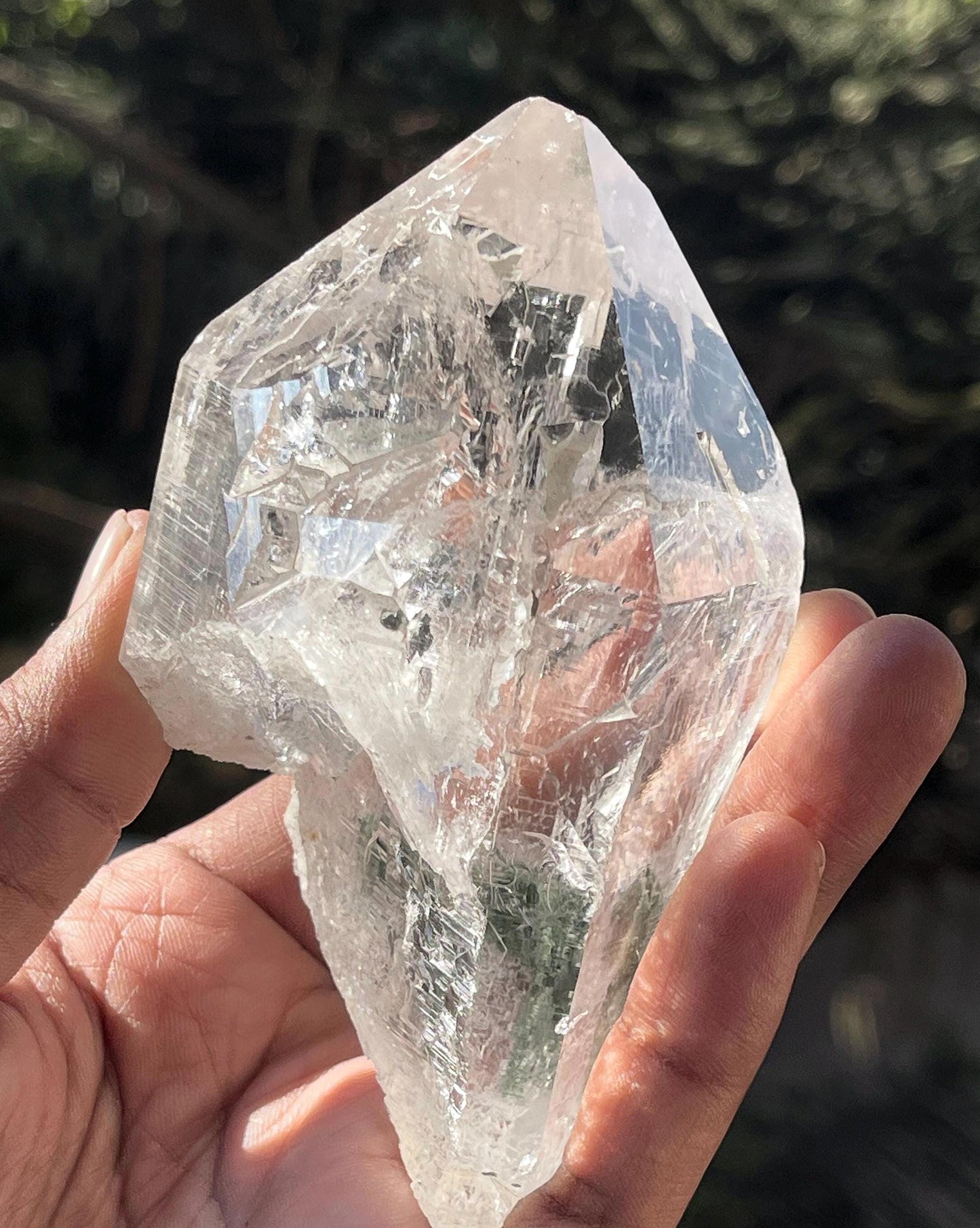 Himalayan clear cathedral quartz crystal with green chloride