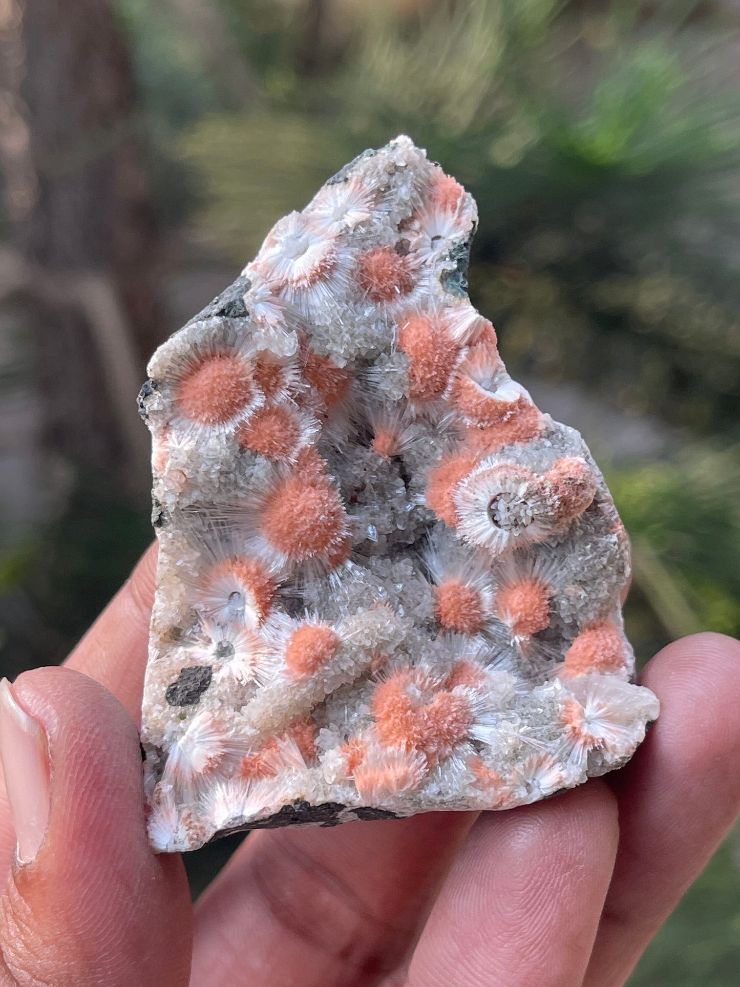 Orange mesolite crystal on heulandite matrix