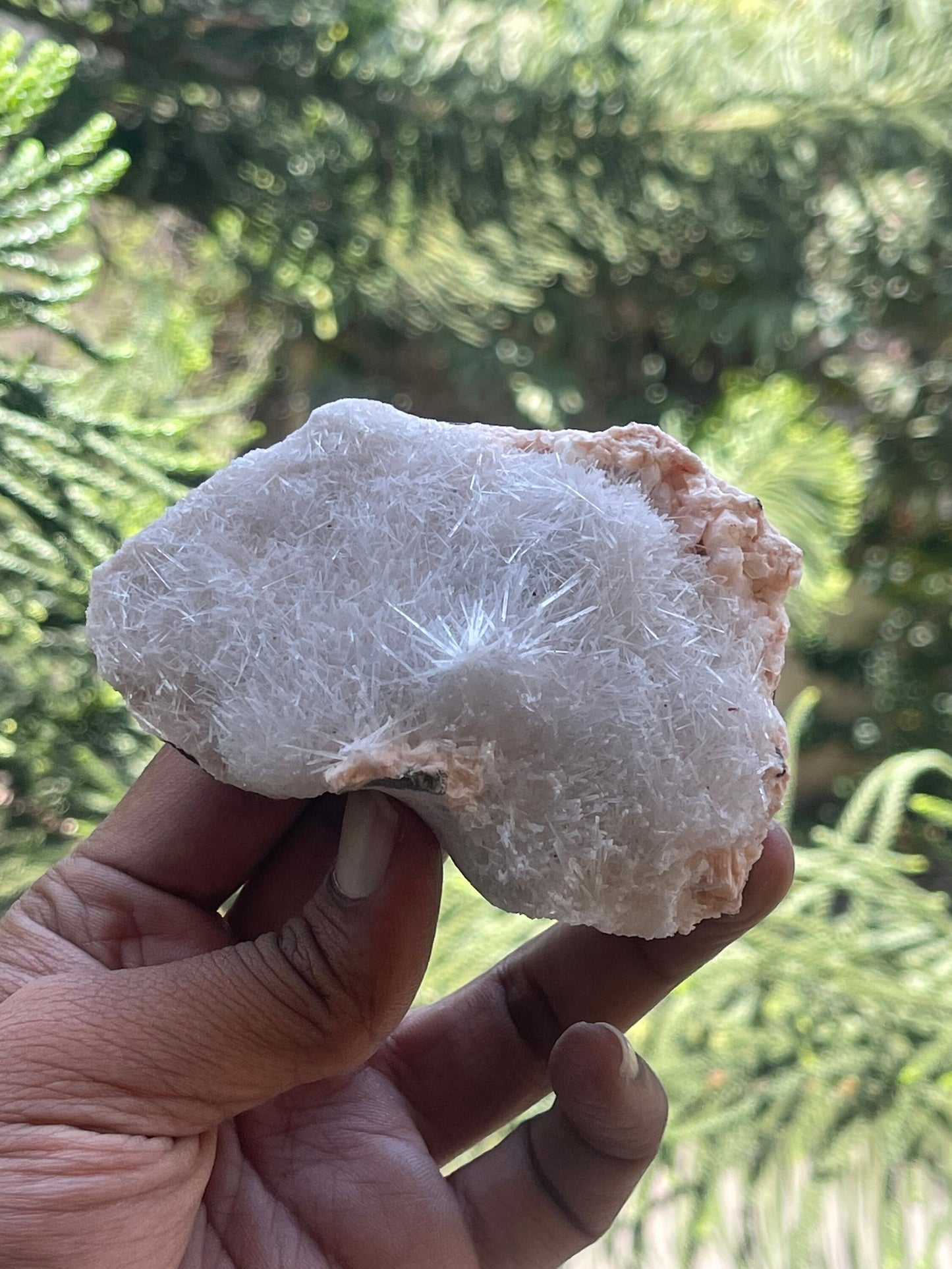 Scolecite spray on orange heulandite matrix
