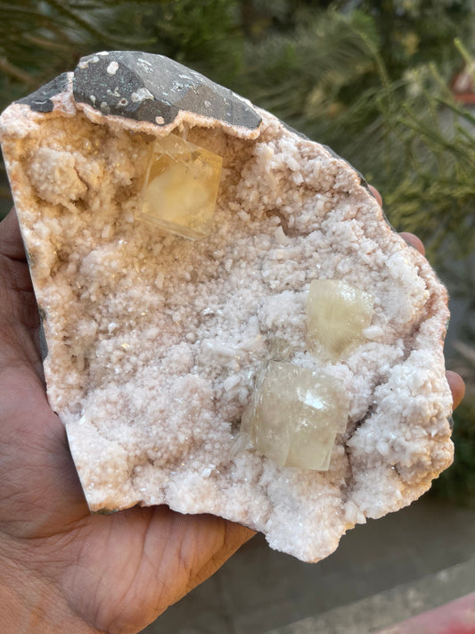 Untouch cubical calcite on orange heulandite matrix mineral specimen