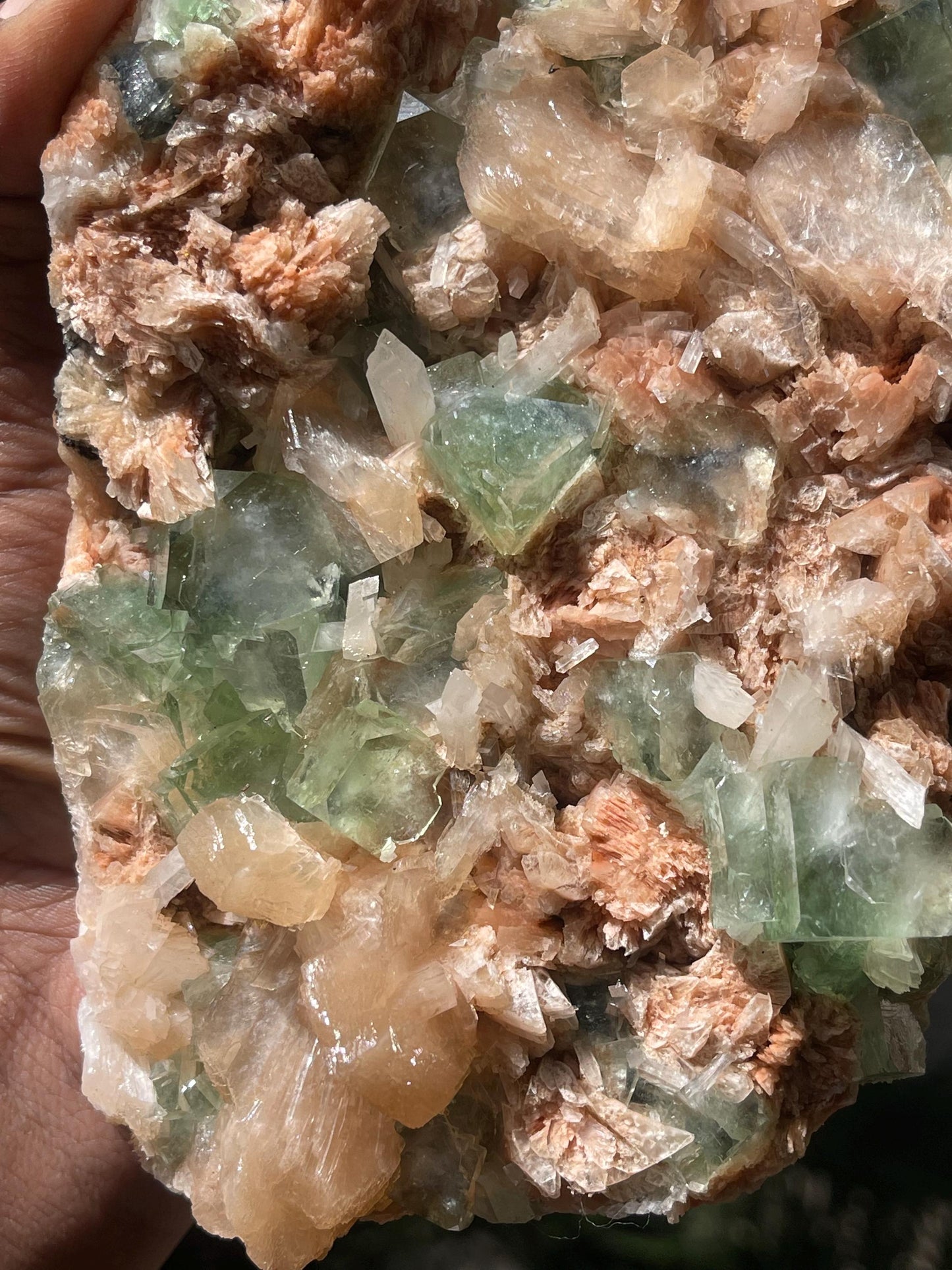 Dark green apophyllite cubes with stilbite