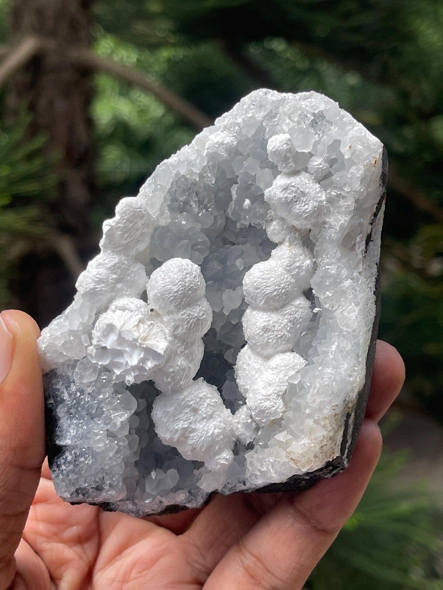 Okenite balls on blue quartz