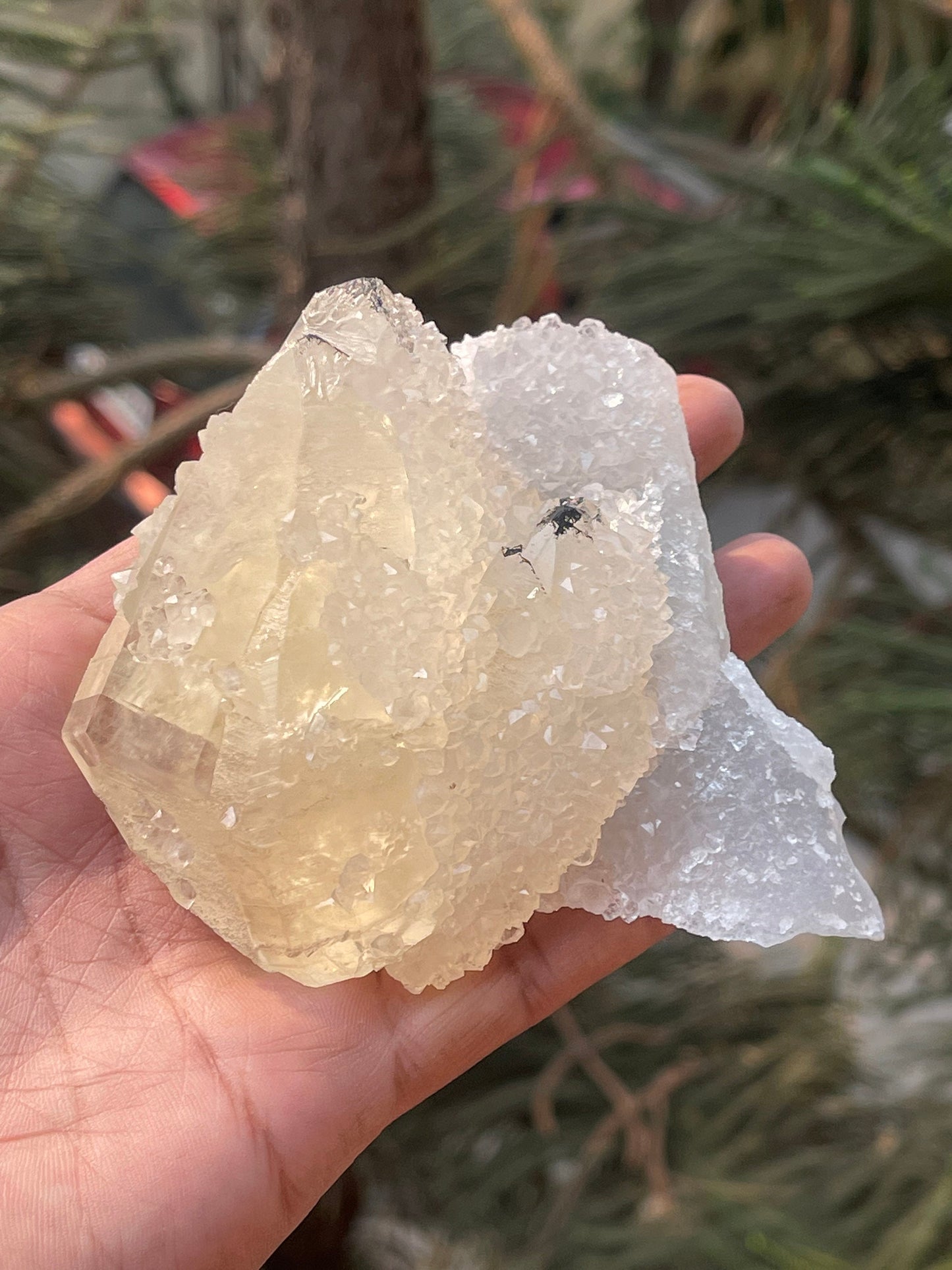 Rare..! Natural formation of golden calcite on apophyllite crystal,