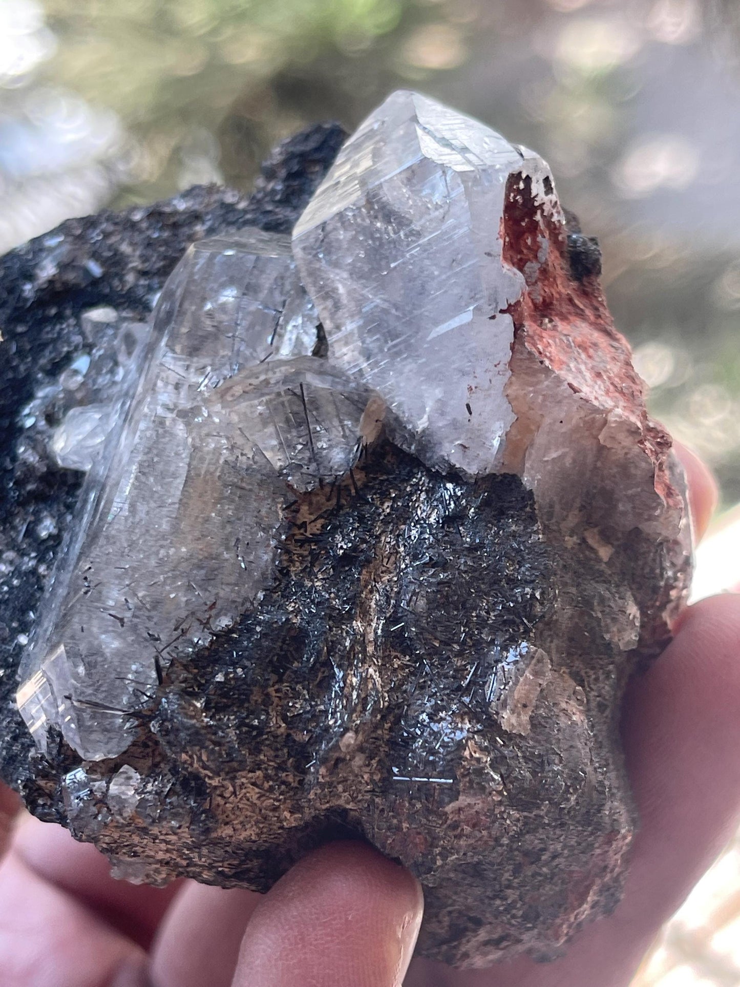twice Himalayan quartz crystal on black rutile matrix rare find