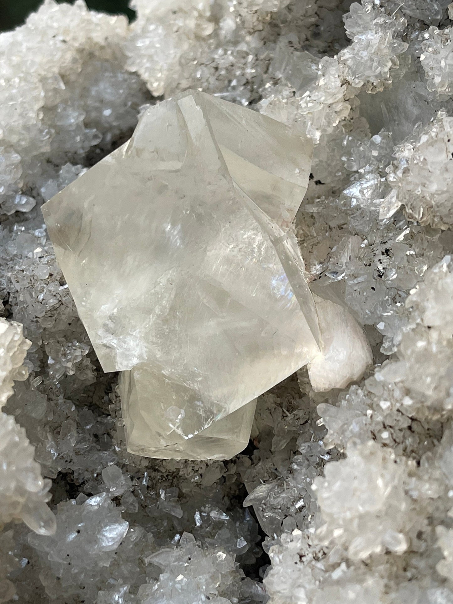 Natural calcite cube on chalcedony coral