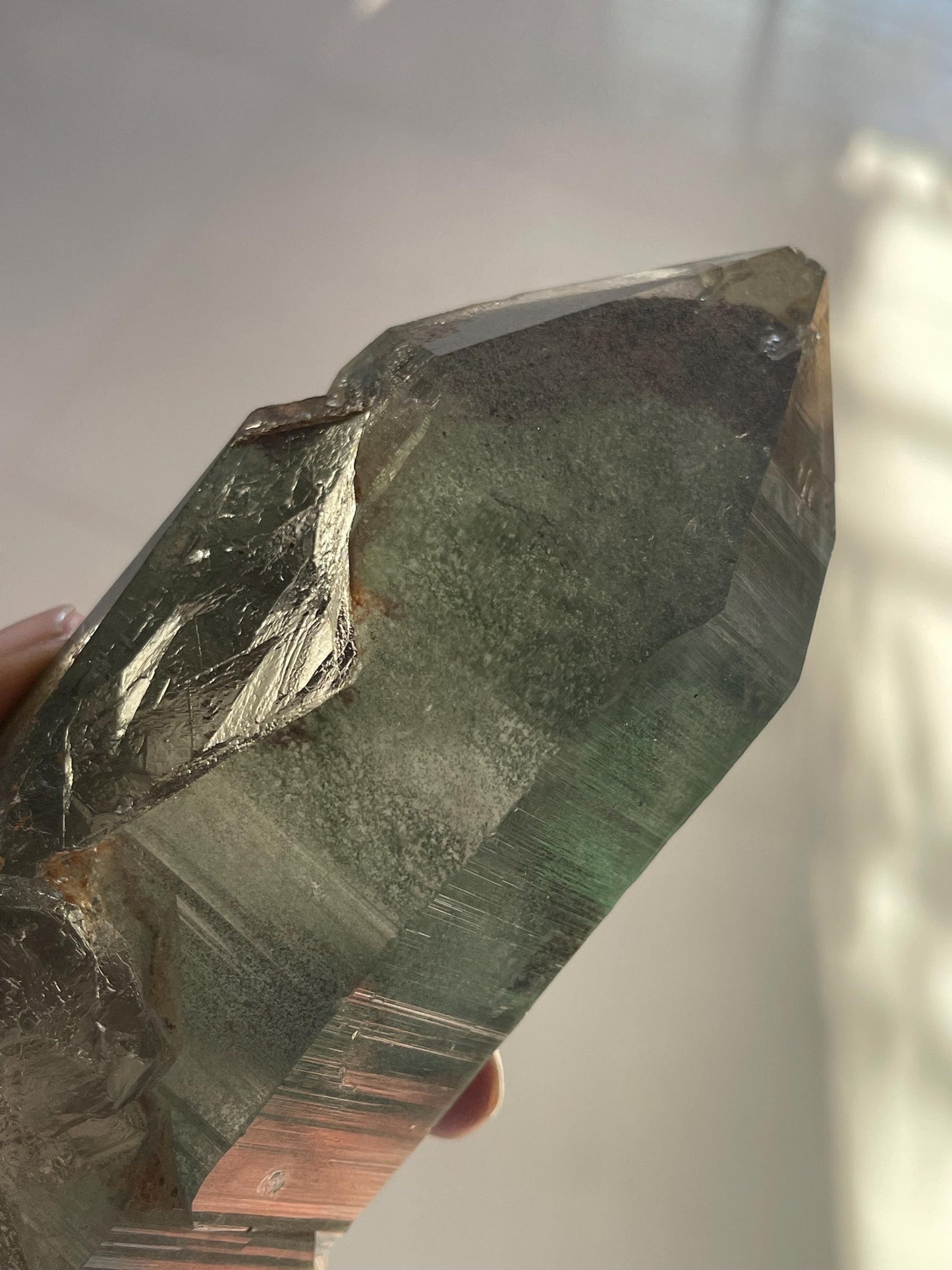 big size of Himalayan crystal inside green phantom inclusions