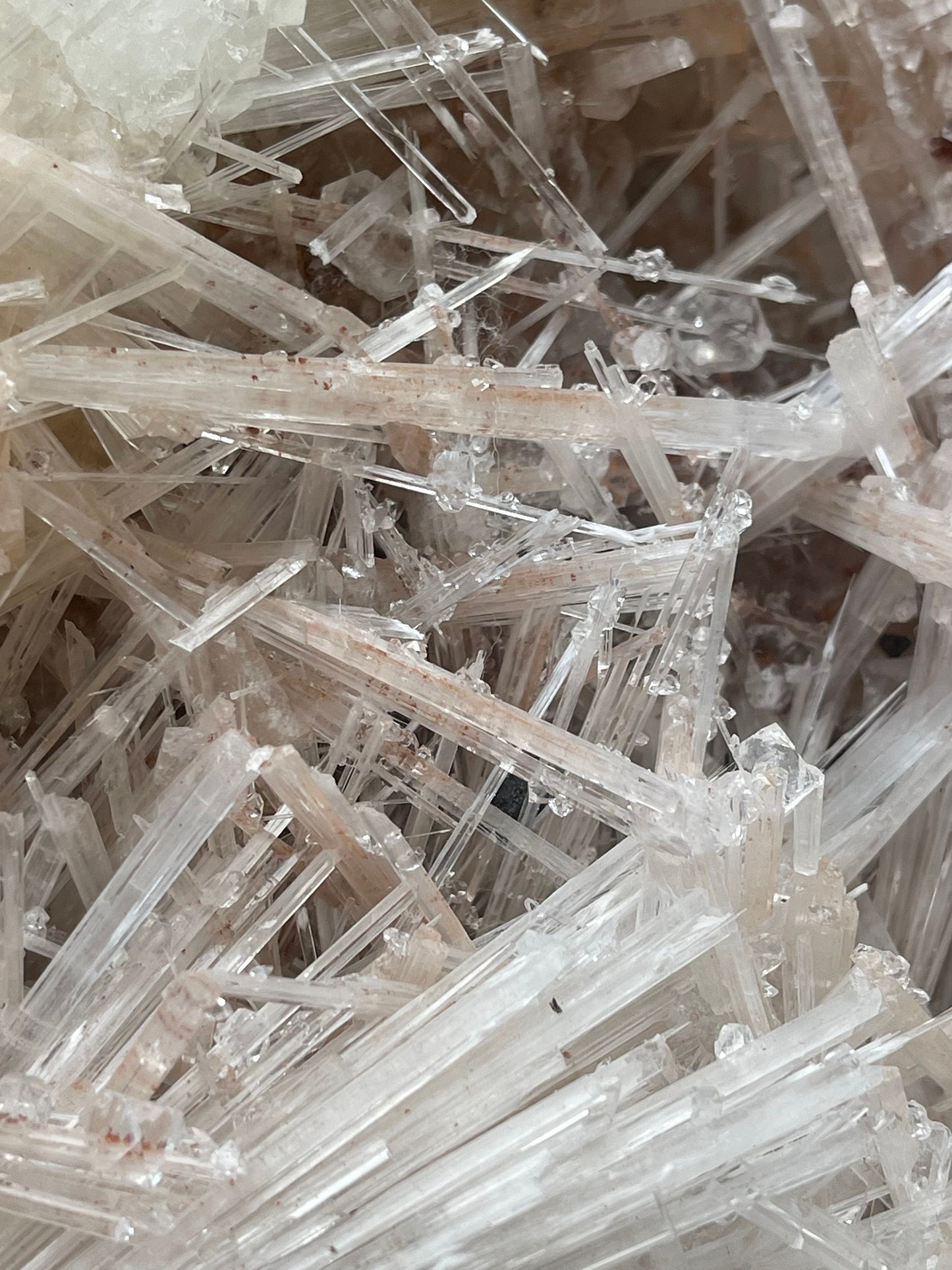 Clear apophyllite crystal on Glossy scolecite spray natural specimen