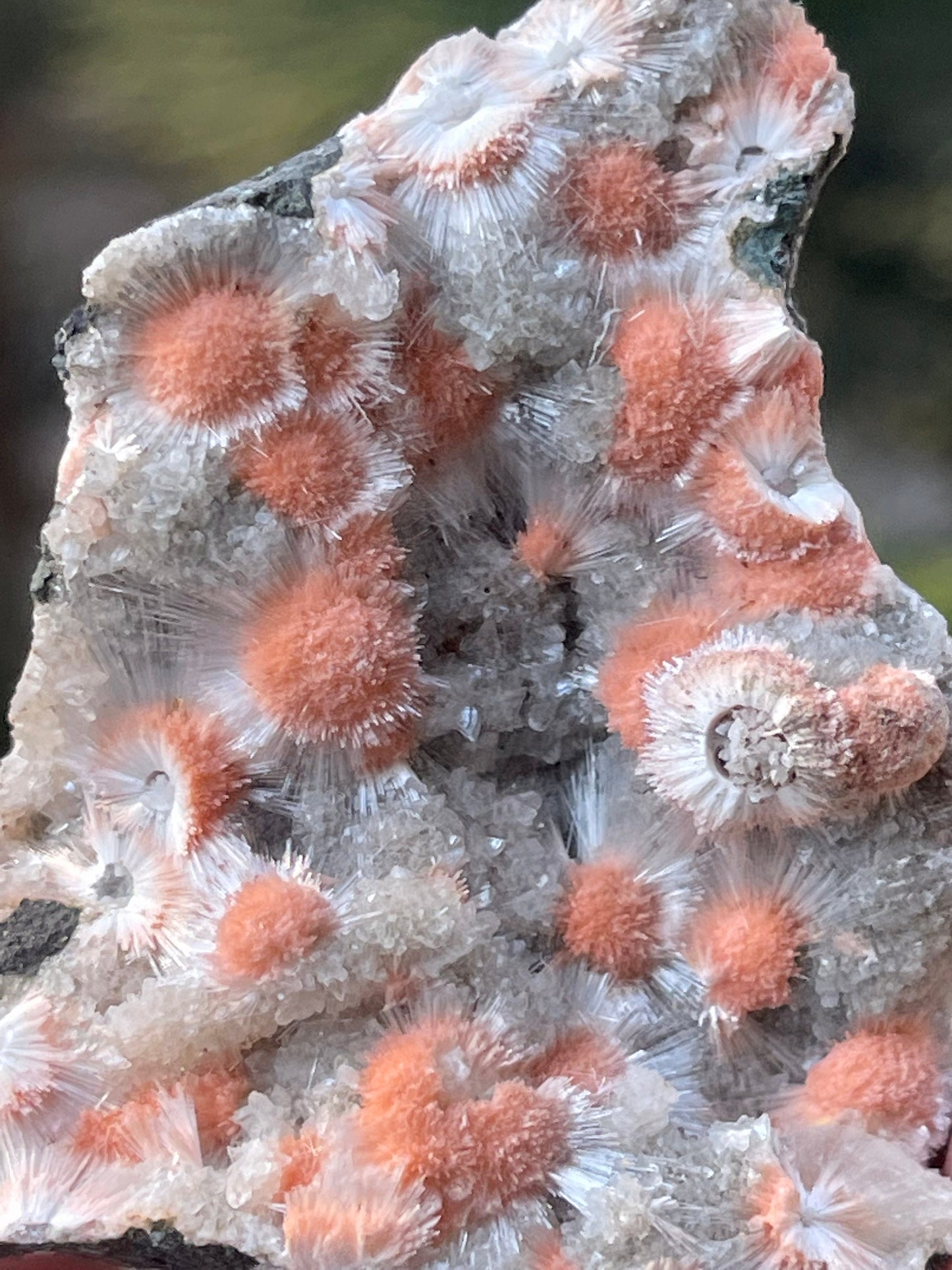 Orange mesolite crystal on heulandite matrix